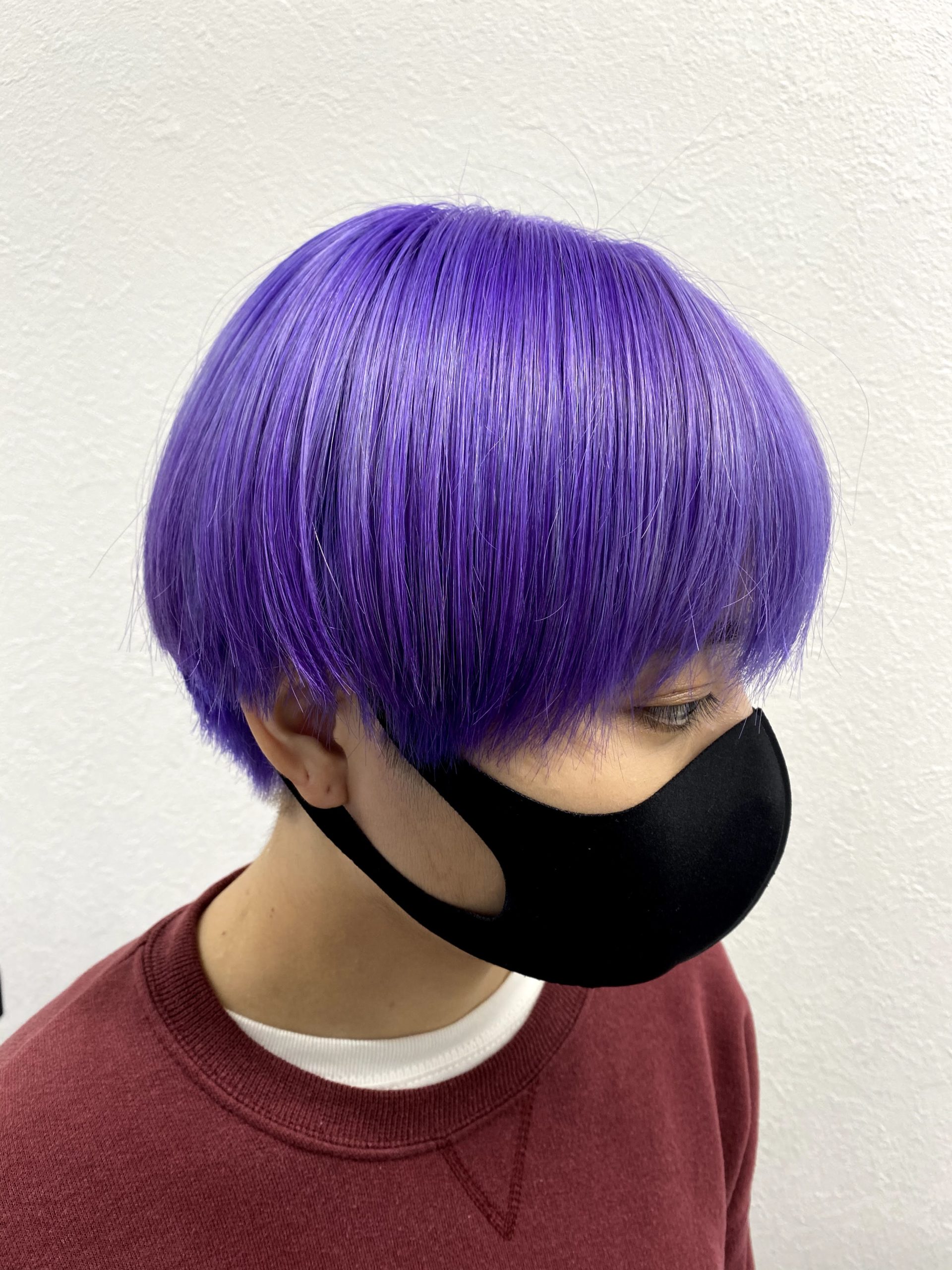 ショートヘア 紫 ブリーチ一回でツヤツヤで透明感ある鮮やかなパープルで派手髪デビュー ミザのヘアカタ